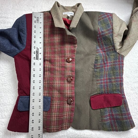 Vintage David Brooks Women’s Wool Blazer Jacket Red Tartan Houndstooth USA 12 - Picture 9 of 11